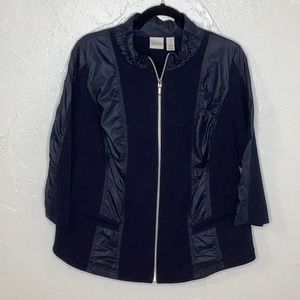 Chico’s 2 Zenergy navy full zipper 3/4 sleeves pockets lightweight jacket SZ L